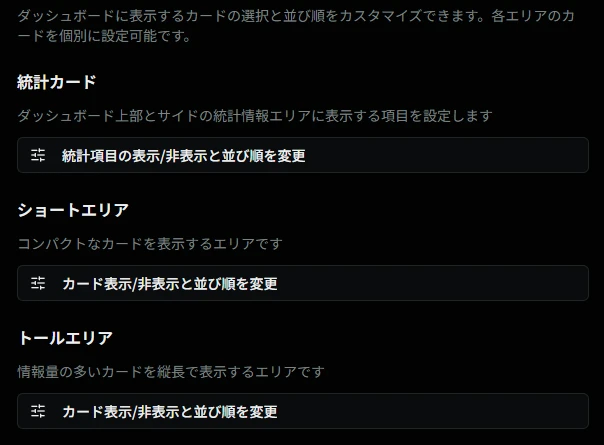 ダッシュボード設定画面