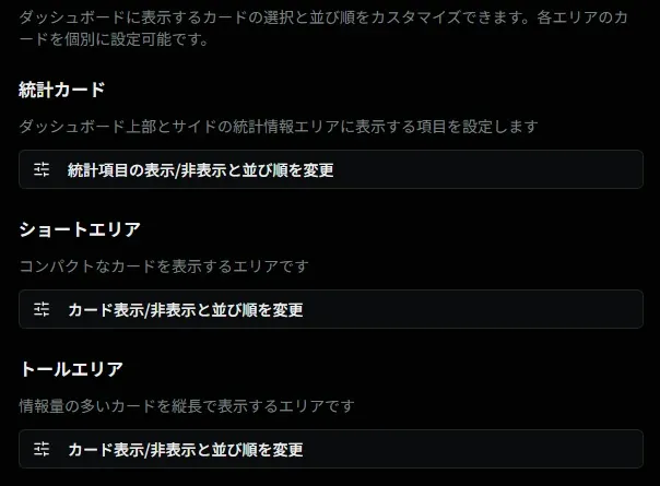 ダッシュボード設定画面