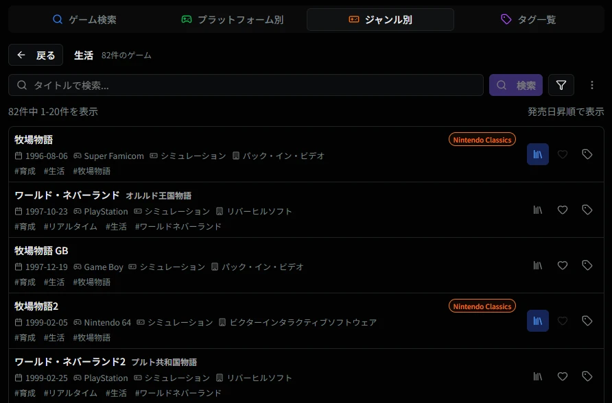 ゲーム情報のサポートジャンル