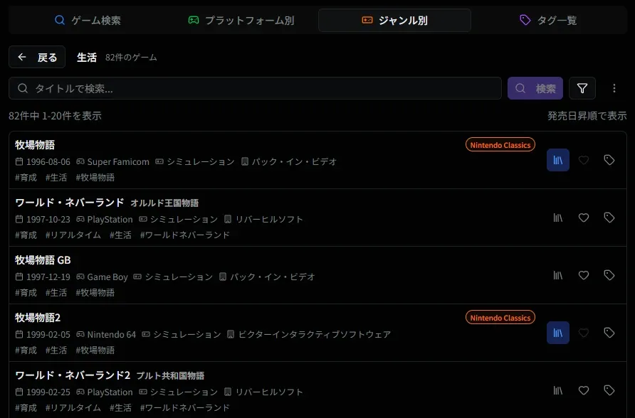 ゲーム情報のサポートジャンル